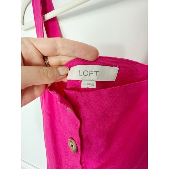 NWT The Loft bright pink linen blend button front summer dress size 10 - Picture 9 of 11